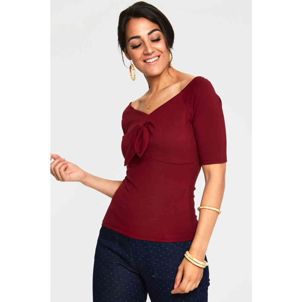 Voodoo Vixen - Anika Tie Front Top - Bordeaux rood